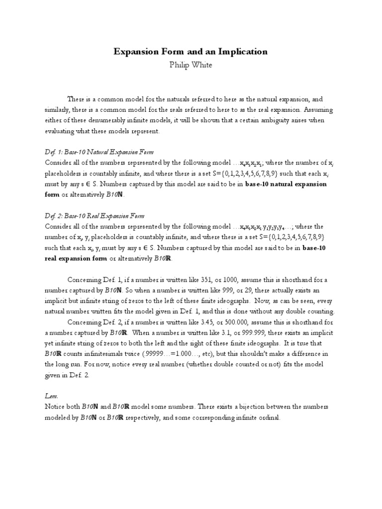 Expansion Form And The Continuum Hypothesis Real Number Infinity