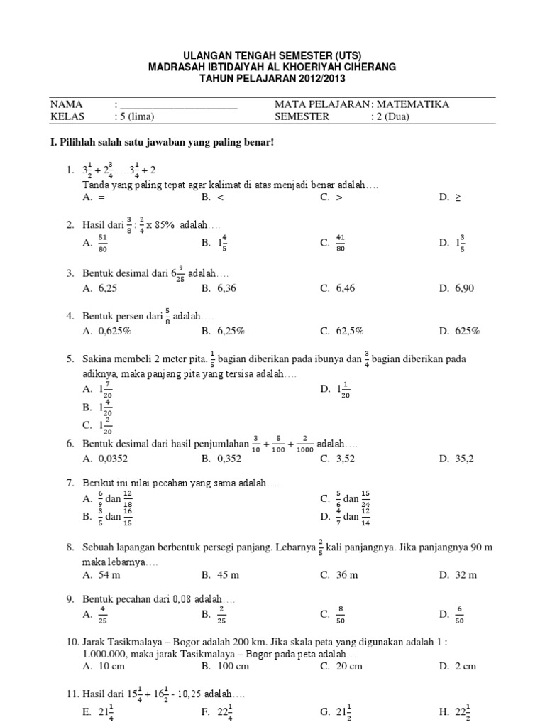 29 Soal Matematika Kelas 5 Semester 2 Dan Kunci Jawaban 2015 PNG