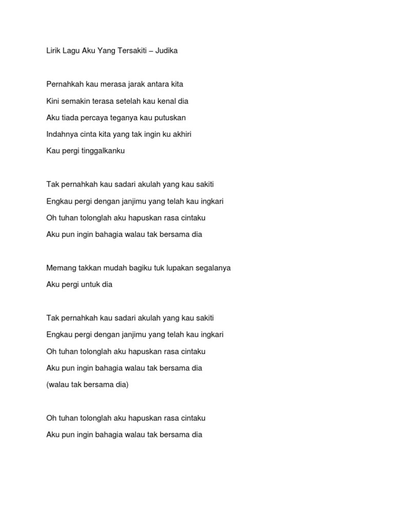 Teks Lagu Judika Aku Yang Tersakiti Terkait Teks