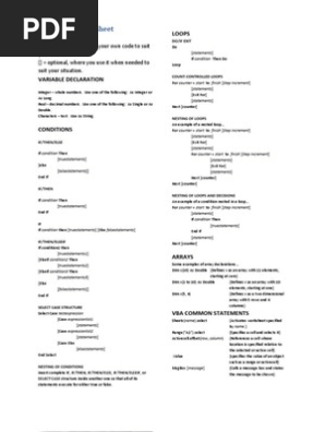 VBA Reference Sheet