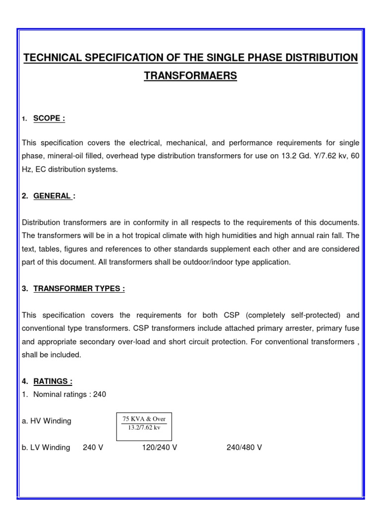 Single Phase Distribution Transformers | PDF | Transformer | Insulator ...