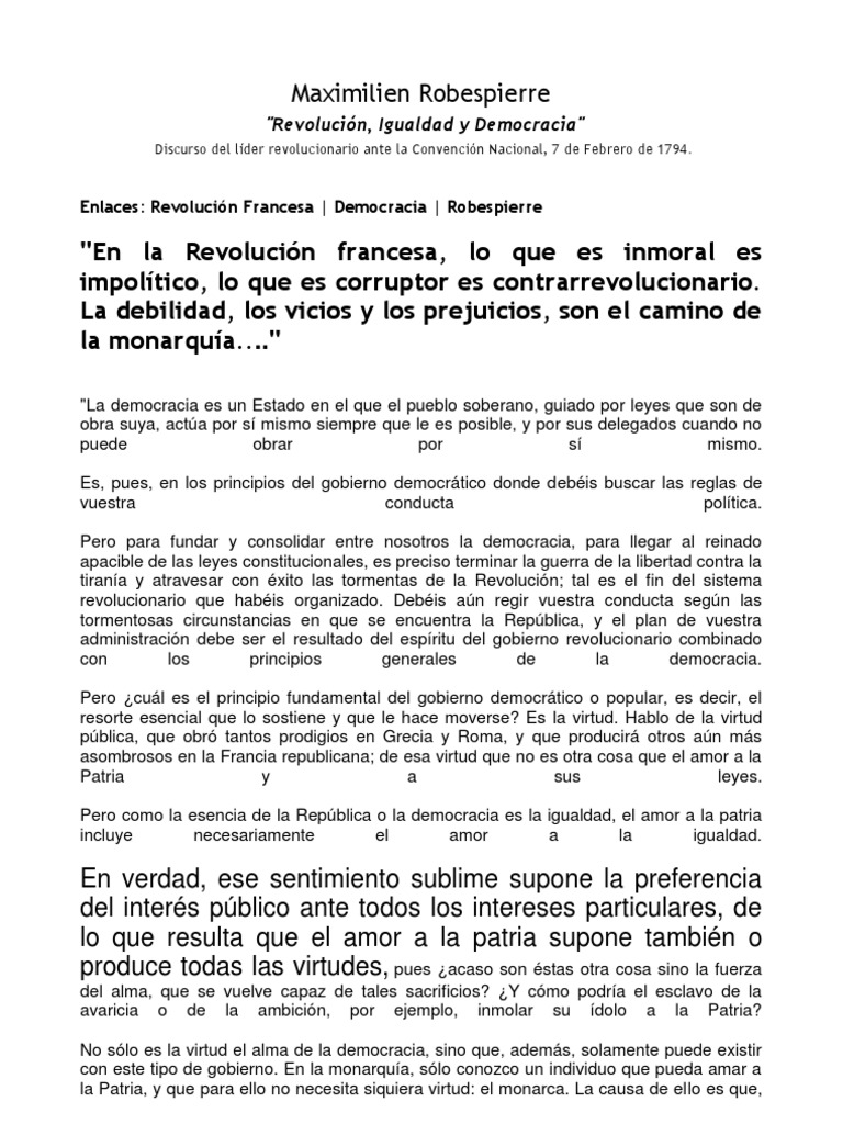Discurso de Robespierre sobre Democracia | PDF | Maximilien Robespierre ...