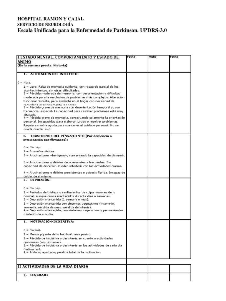 Updrs (Unified Parkinson's Disease Rating Scale) Depresión (estado de