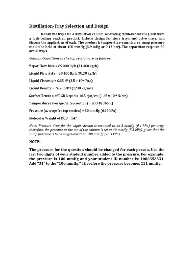 Distillation Tray Design for DCB Separation | PDF | Pressure | Liquids