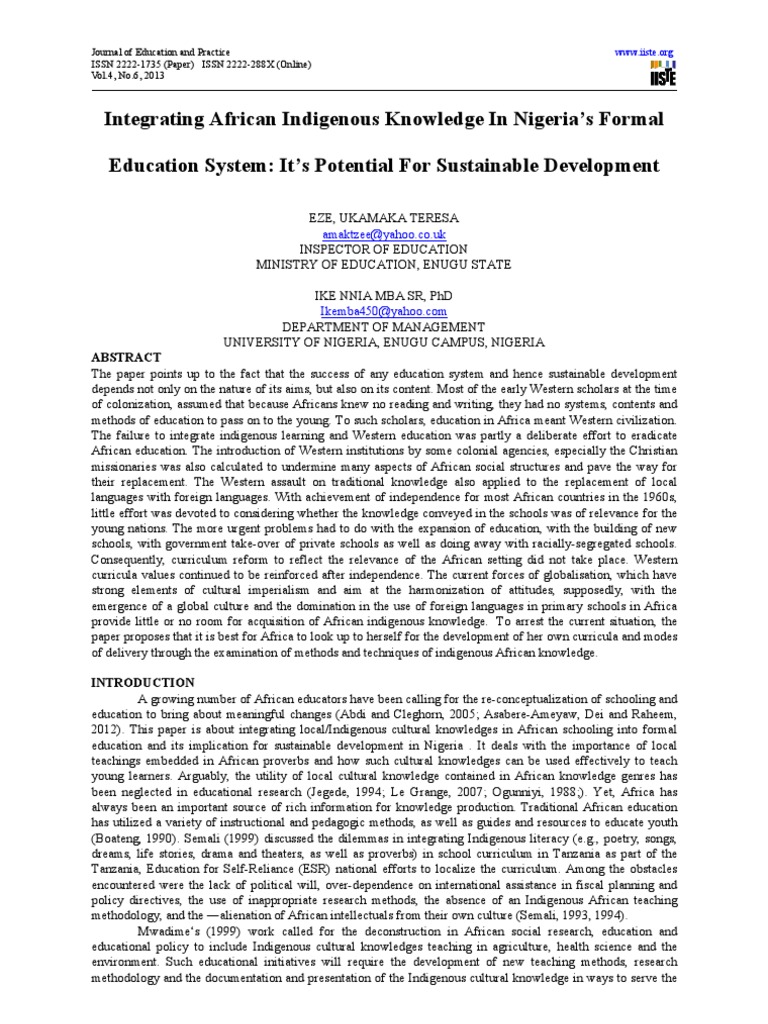 Integrating Indigenous Knowledge in Nigeria | PDF | Sustainability ...