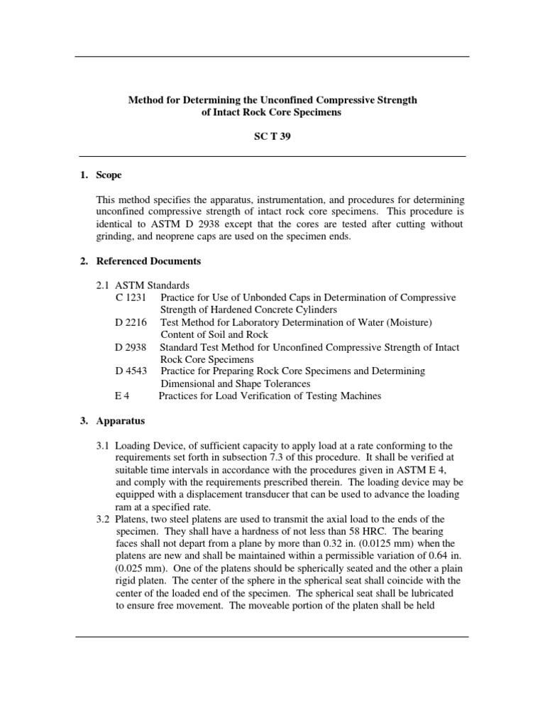 Method For Determining The Unconfined Compressive Strength of Intact ...