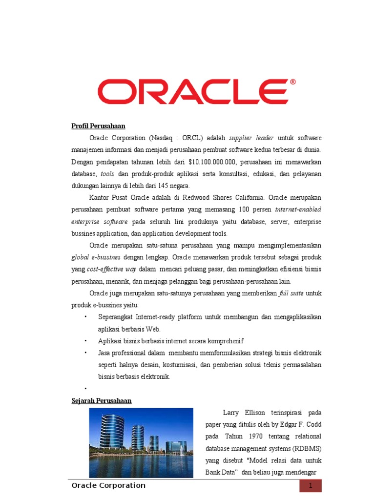 Profil dan Analisis SWOT Oracle Corporation | PDF