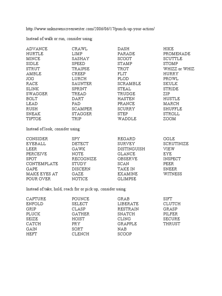 Punch Up Your Action: Screenwriting Action Verbs | PDF