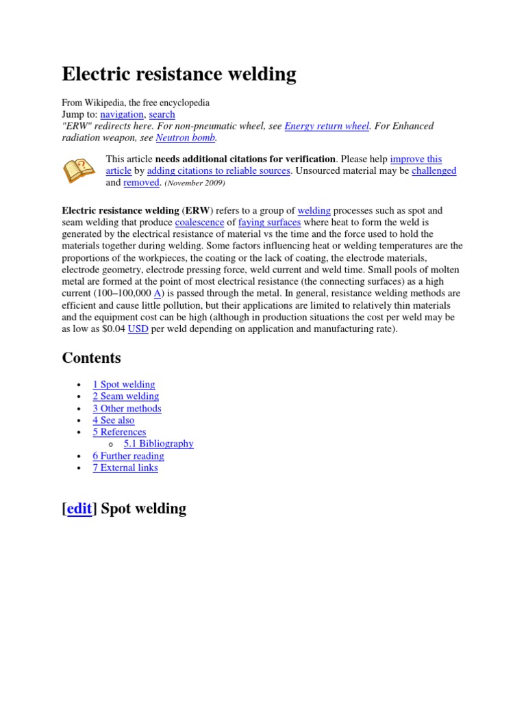 Electric Resistance Welding PDF Welding Construction