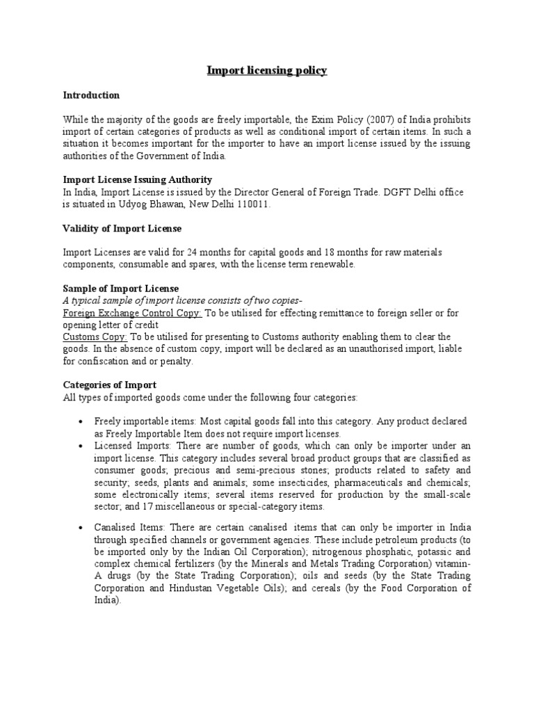 Import Licensing Policy | PDF | World Trade Organization | License