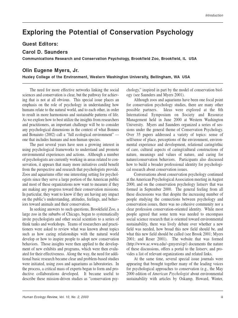 Exploring The Potential of Conservation Psychology PDF Conservation