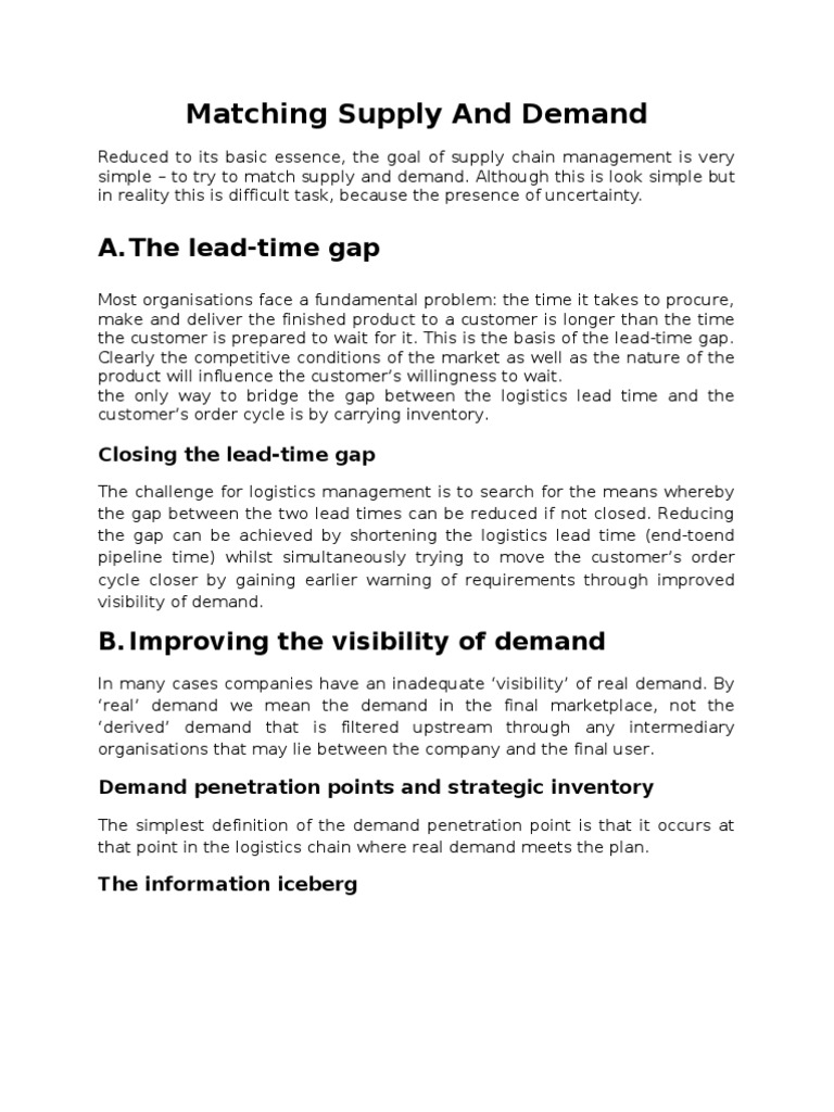 Matching Supply and Demand | PDF