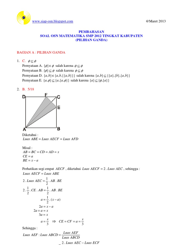 Pembahasan Osn Matematika Smp 2012 Pilihan Ganda Tingkat Kabupaten