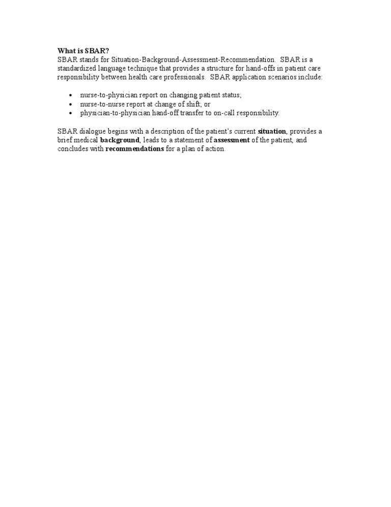 Understanding SBAR in Patient Care | PDF | Finance & Money Management ...
