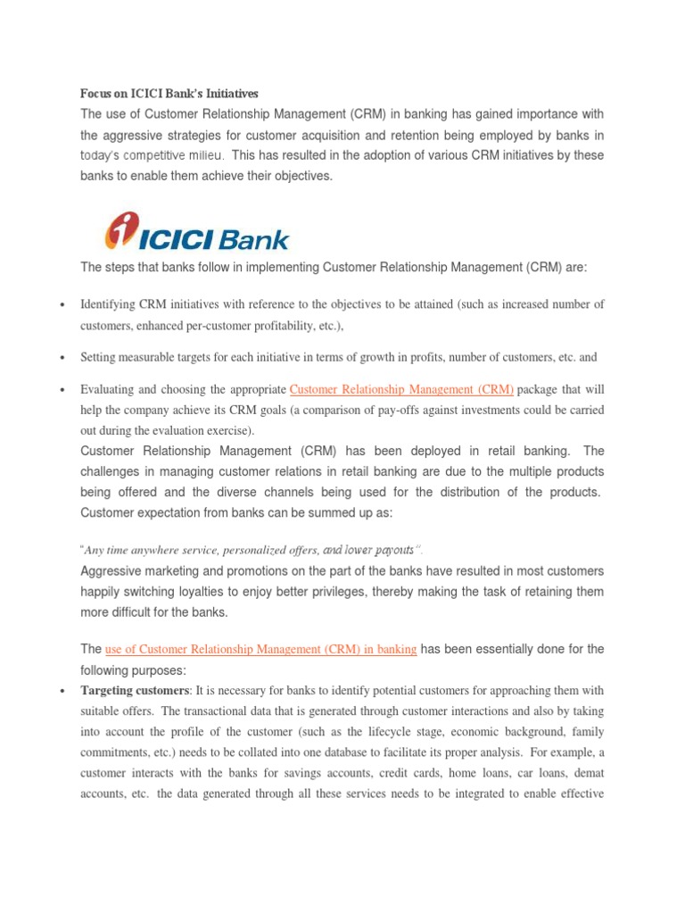 Focus On ICICI Bank Customer Relationship Management Automated