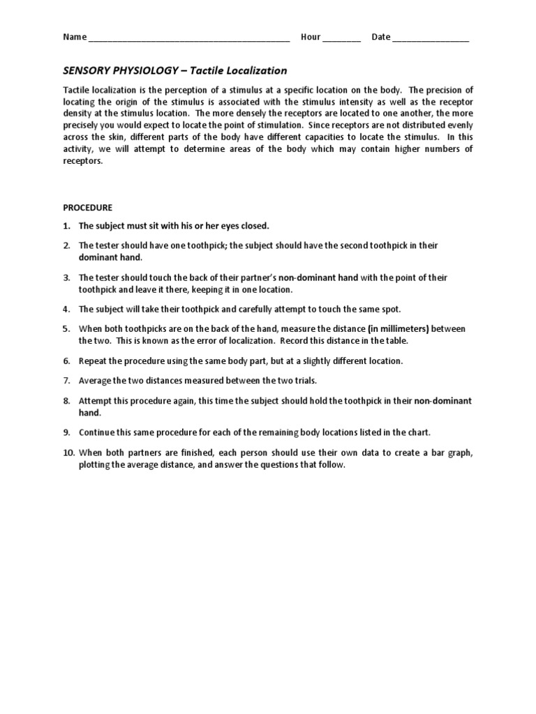 Sensory Physiology - Tactile Localization | PDF | Somatosensory System ...