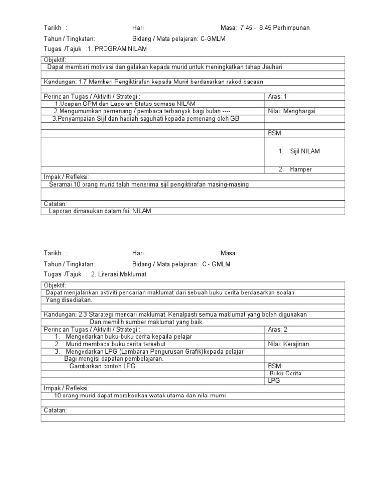 Contoh Ringkasan Mengajar GPM