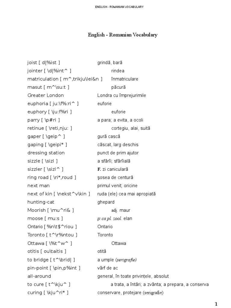 English Romanian Vocabulary PDF