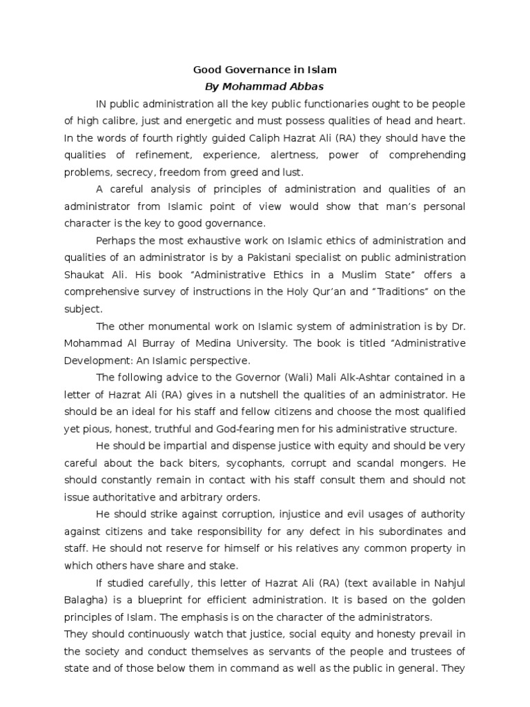 Principles of Good Governance in Islam | PDF | Umar | Caliphate
