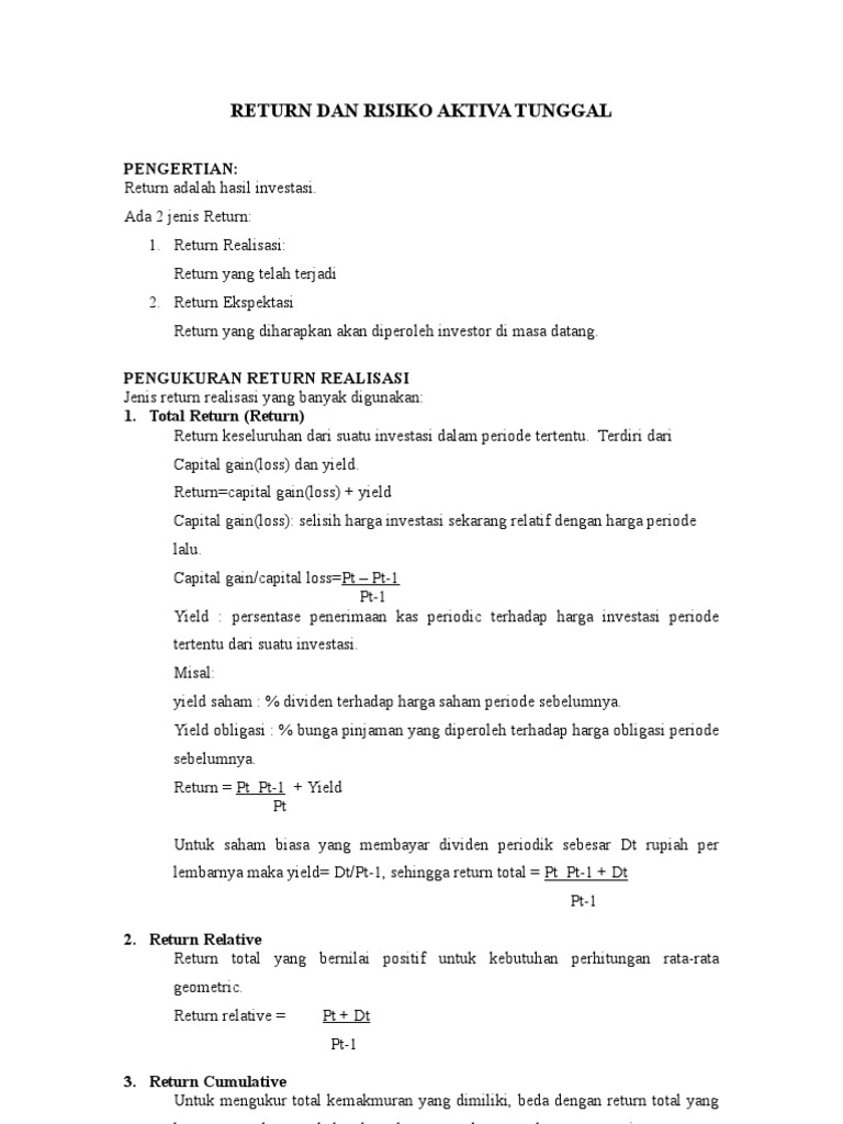 Return Dan Risiko Aktiva Tunggal