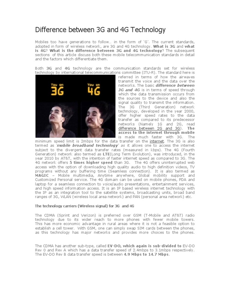Difference Between 3g And 4g Technology Pdf Pdf 4 G 3 G