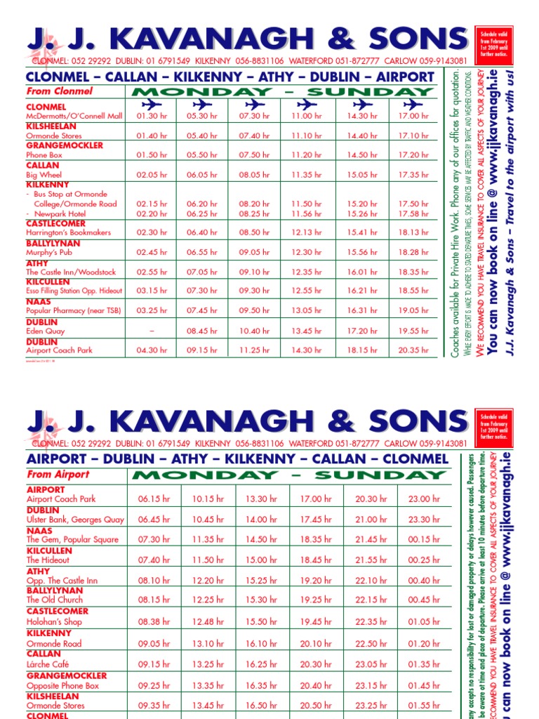 Clonmel To Dublin Airport Bus Timetable PDF Public Services Transport