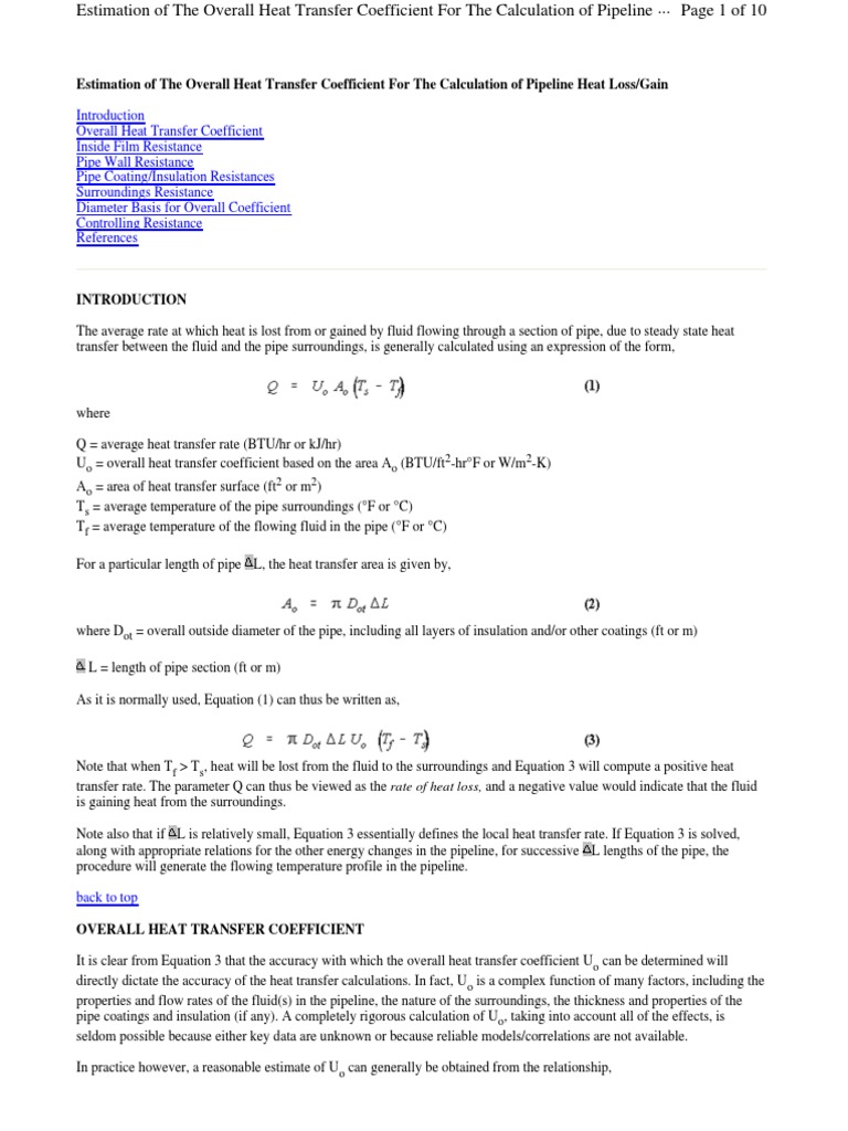 Pipeline Heat Transfer Coefficient Estimation | PDF | Heat Transfer ...