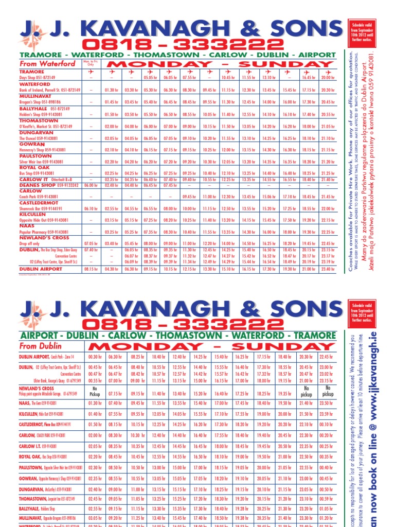 Waterford To Dublin Airport Bus Service Timetable. PDF