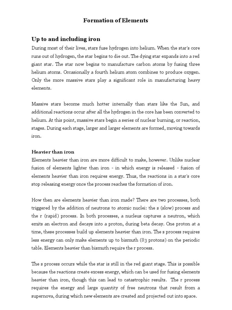 Formation of Elements Heavier than iron