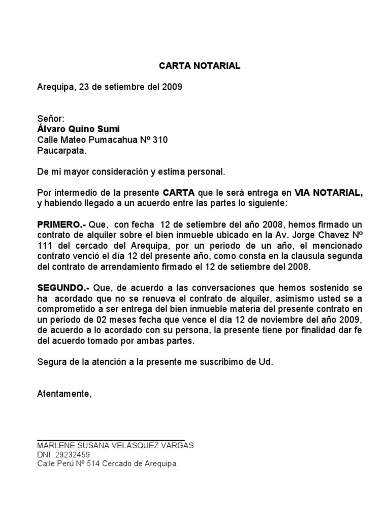 Carta Notarial Inquilino