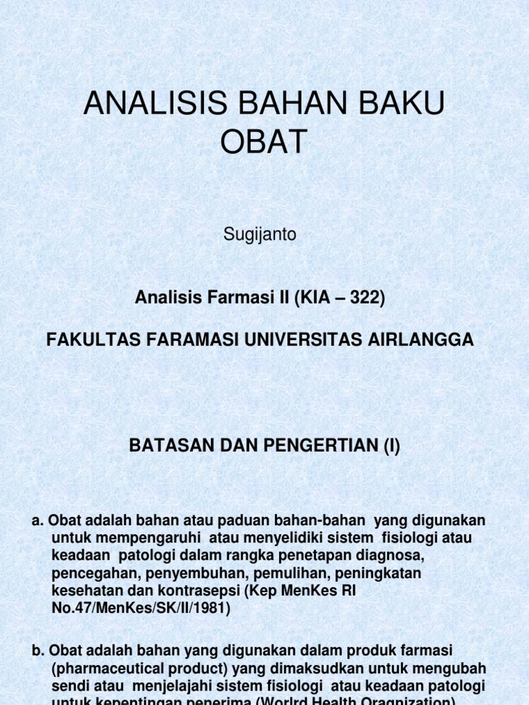 Analisis Bahan  Baku  Obat  Analisis Bahan  Baku  Obat
