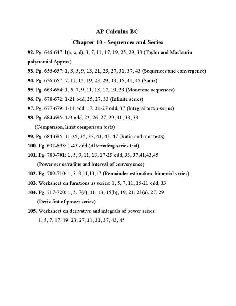 Assignments CalcBC Chapter 10 | PDF