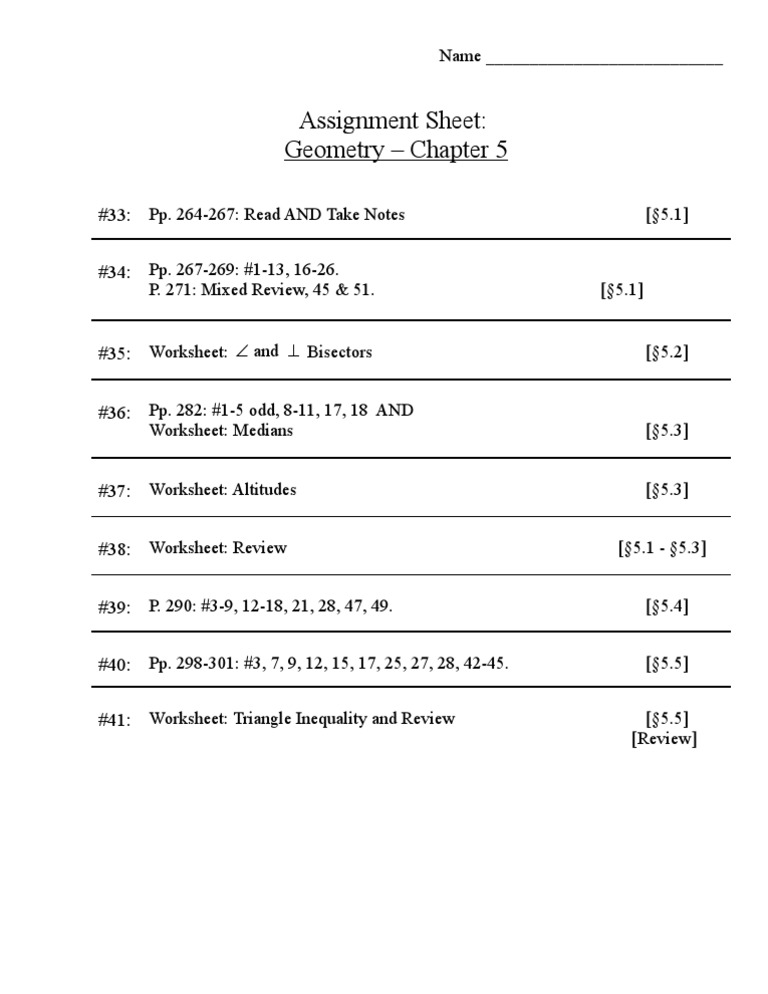 Assignment Sheet: Geometry - Chapter 5 | PDF