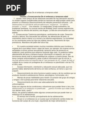 Causas Y Consecuencias De El Embarazo A Temprana Edad