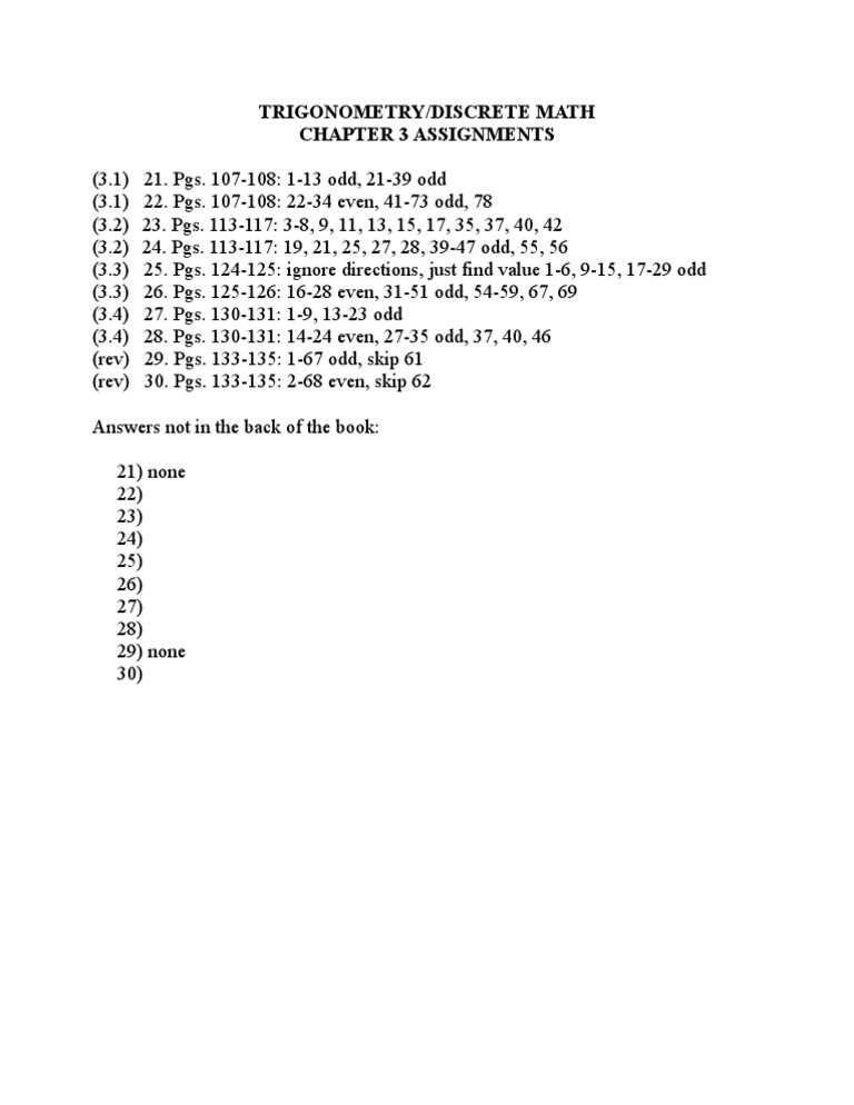 Assignments TRIG Chapter 3 | PDF
