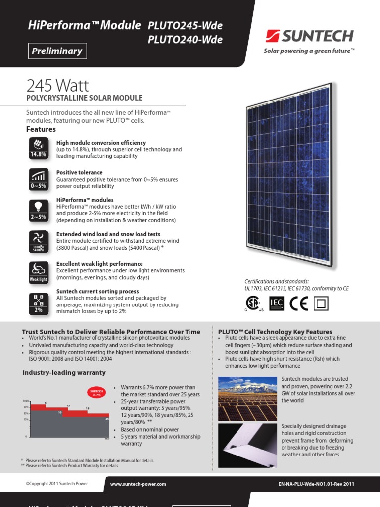 Modulo Fotovoltaico Suntech 240w | PDF | Solar Panel | Energy Conversion