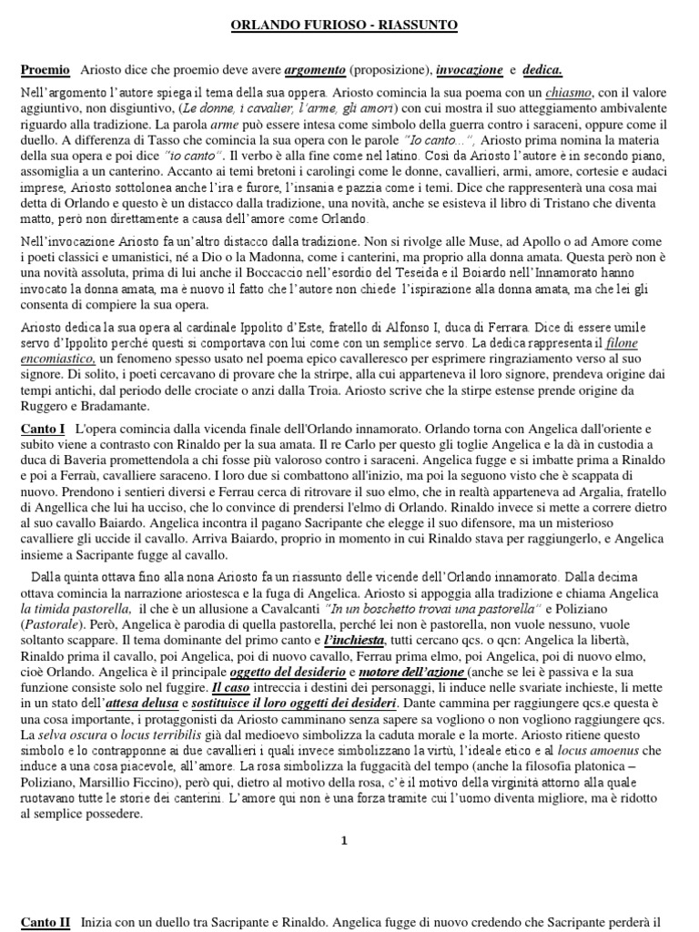 Orlando Furioso Riassunto PDF