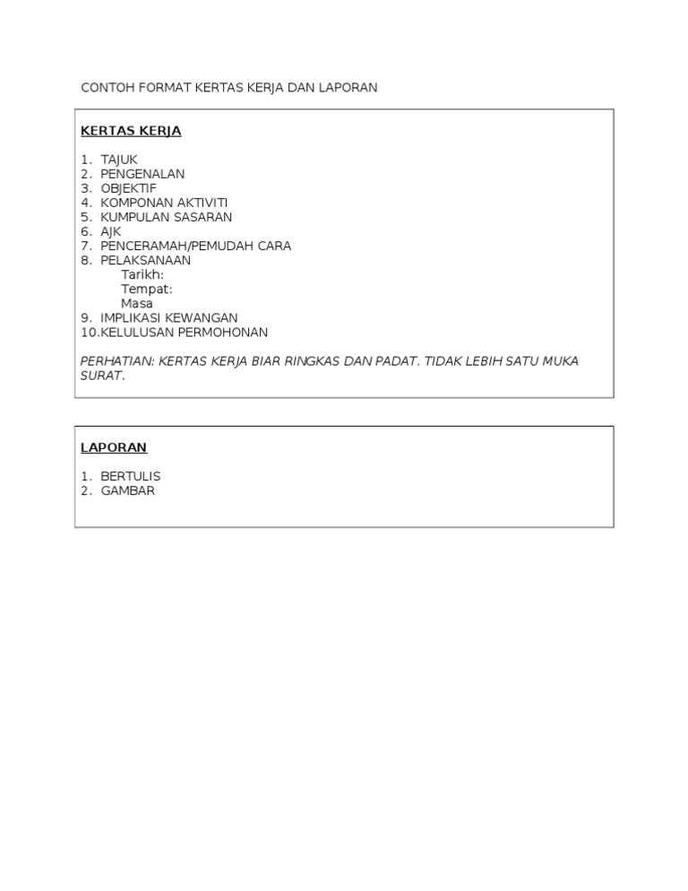 Contoh Format Kertas Kerja Dan Laporan