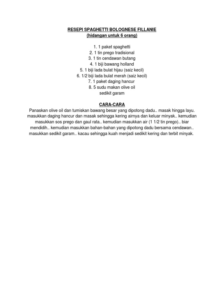 Resepi Spaghetti Bolognese Pdf