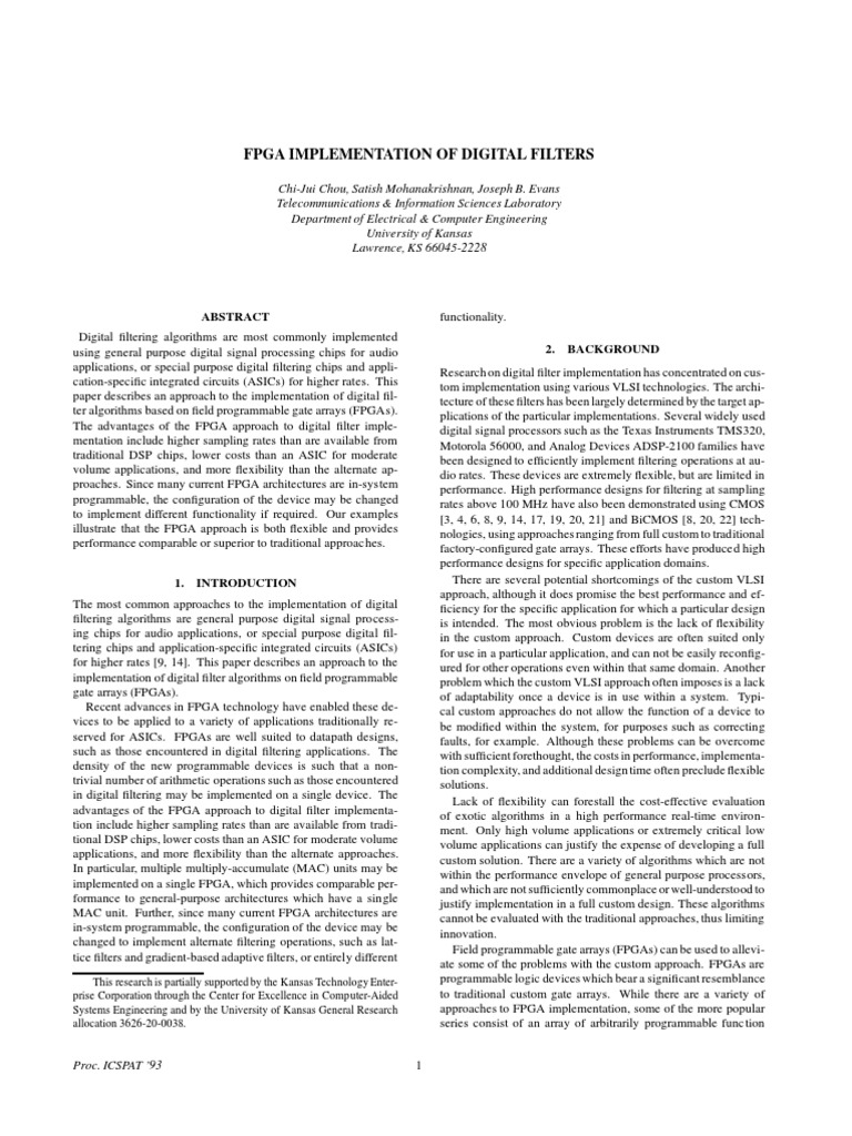 Fpga Implementation of Digital Filters | PDF | Field Programmable Gate ...
