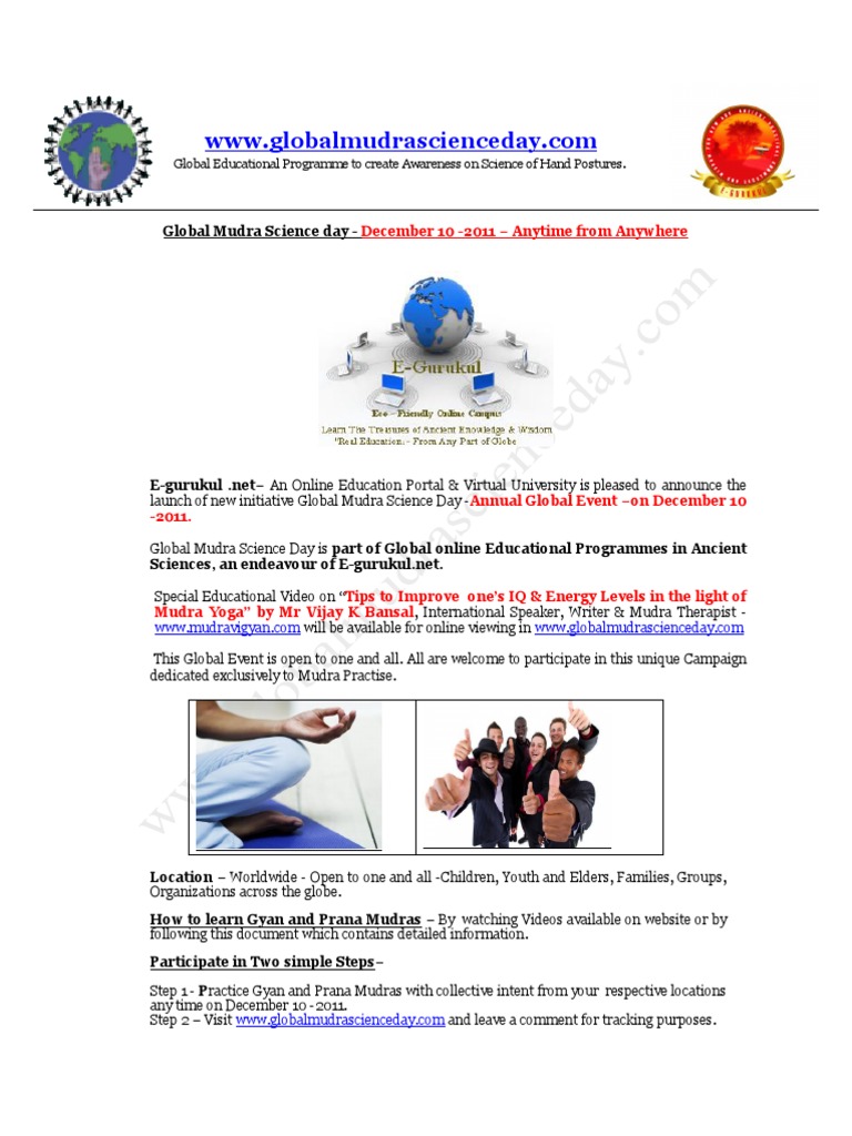 Global Mudra Science Day Initiative | PDF | Wellness
