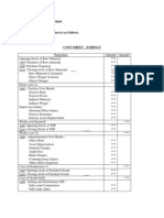 Cost sheet format and notes