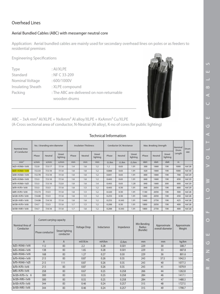 Aerial Bundled Cable Specifications | PDF | Electricity | Electromagnetism