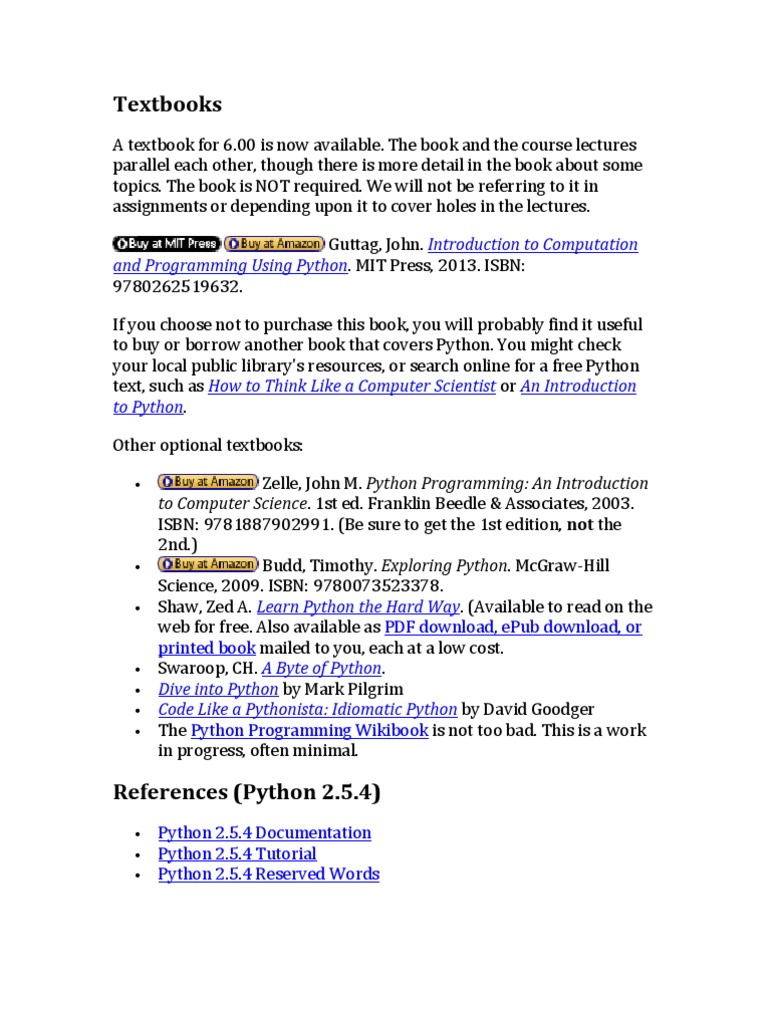 Introduction to Computer Science and Programming - References | Applied ...