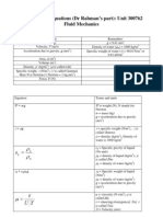 List of Useful Equations (DR Rahman's Part) : Unit 300762 Fluid Mechanics