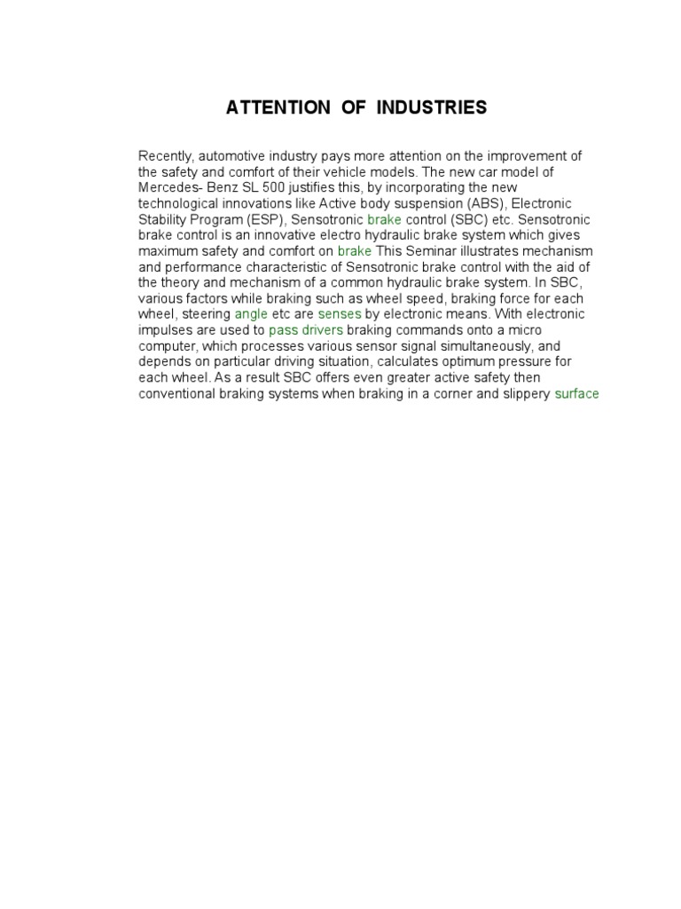Sensotronic Brake Control Full Report (Seminar Topic) PDF Anti Lock