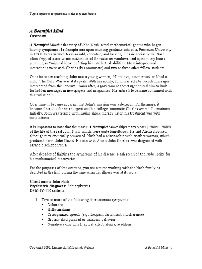 A Beautiful Mind Movie Summary Psychiatric Diseases And