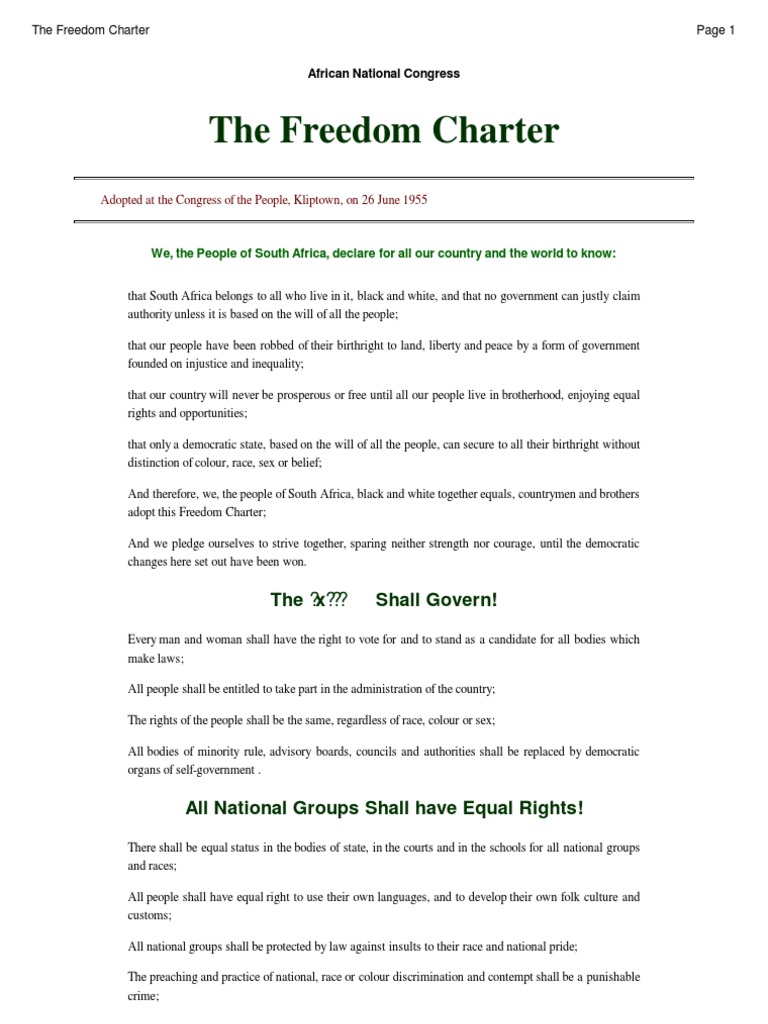 The Freedom Charter PDF PDF Rights Virtue