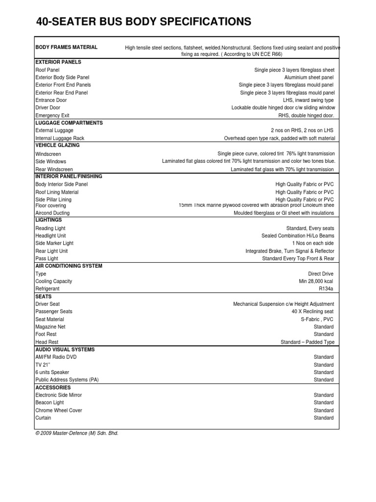 40-Seater Bus Body Specifications | PDF | Technology & Engineering