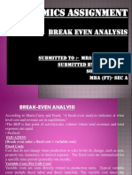 Economics Assignment: Break Even Analysis